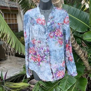 Vintage Goa floral and tie-dye, button-down cotton shirt